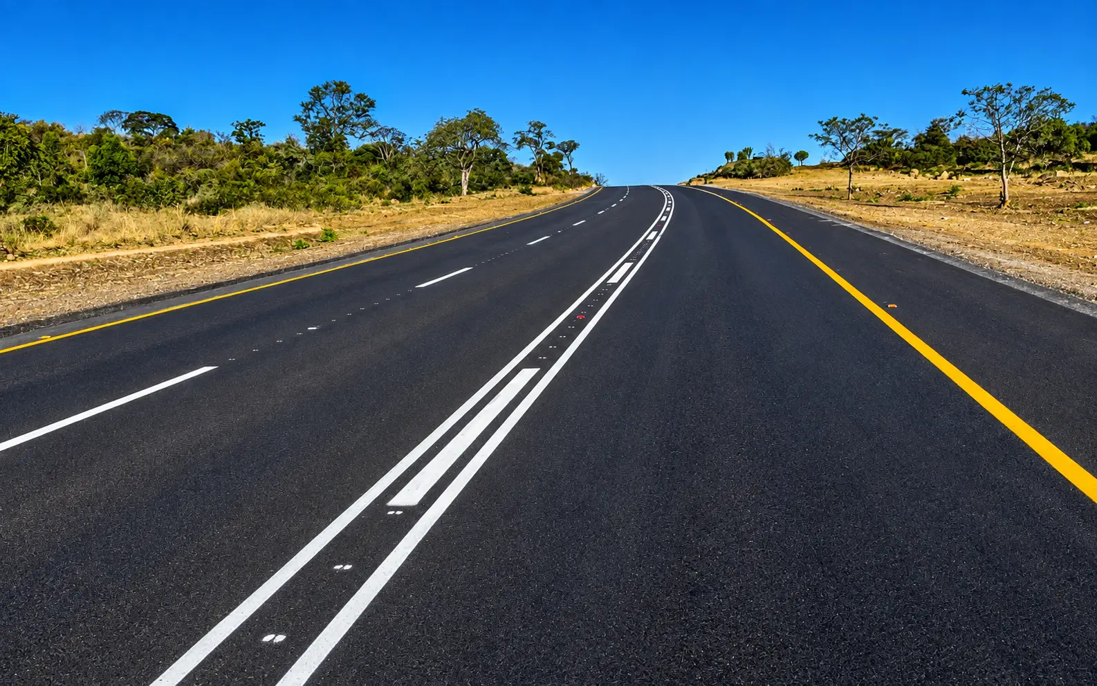 Completed highway with fresh lane markings